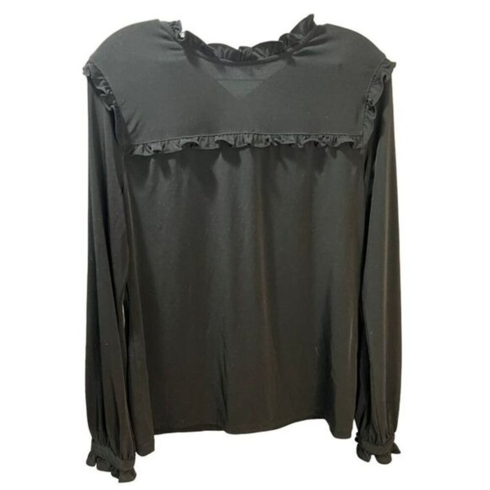 Karl‎ Lagerfeld Long Sleeve Crew Neck Top with Ruffle Detail Medium
